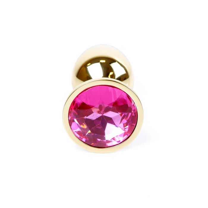 Plug Jewellery Gold Pink, otel inoxidabil placat auriu cu cristal roz fatetat