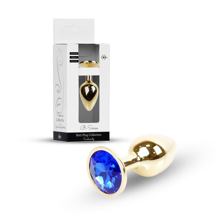 Plug Jewellery Gold, cristal albastru inchis - cutie B-Series alaturi de plugul anal bijuterie