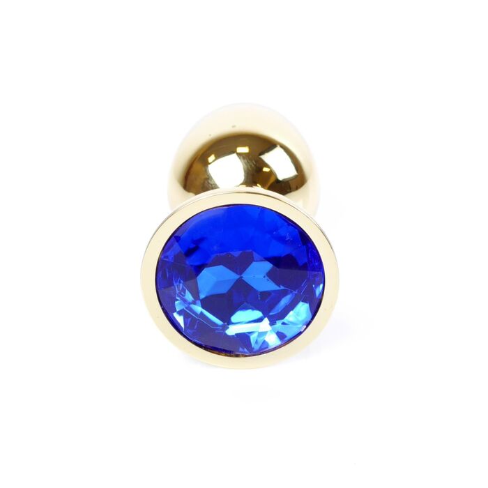 Plug Jewellery Gold Dark Blue, otel inoxidabil placat auriu cu cristal albastru inchis fatetat
