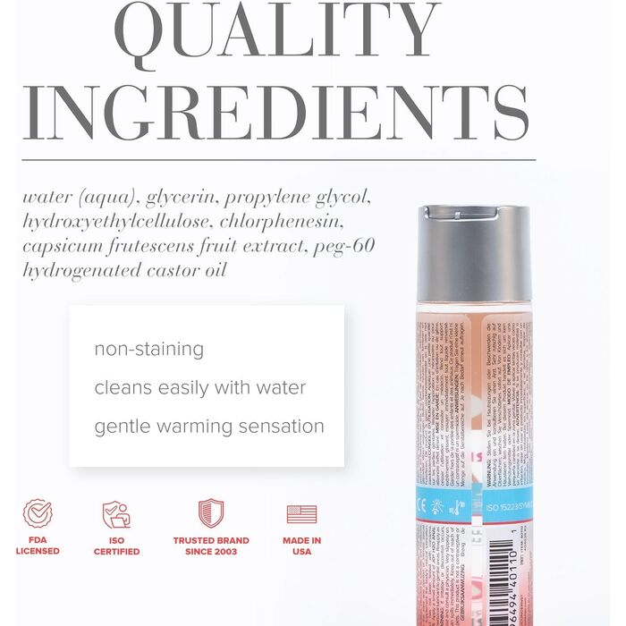 JO H2O Anal Warming formula pe baza de apa ingrediente