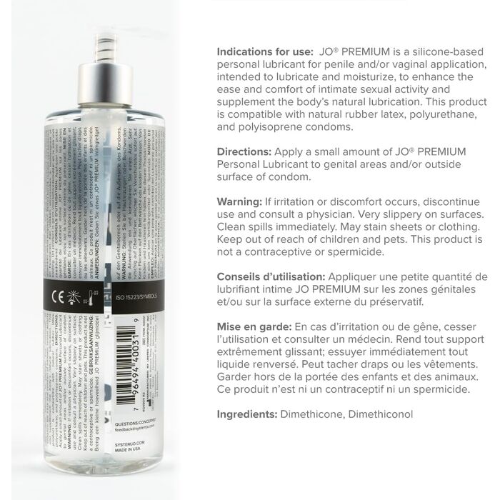 Lubrifiant siliconic JO Premium Original 480ml