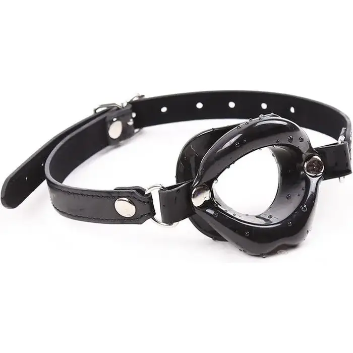 OHMAMA Lip Gag BDSM inel forma buze PVC negru curea ajustabila submisie EAN 8435565933326