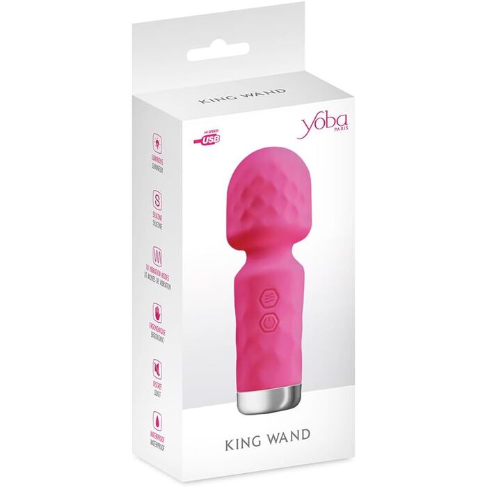 Aparat de masaj mini bagheta Yoba, »Baby King Wand« 10 Vibratii, [12 cm x 4 cm], Roz_cutia
