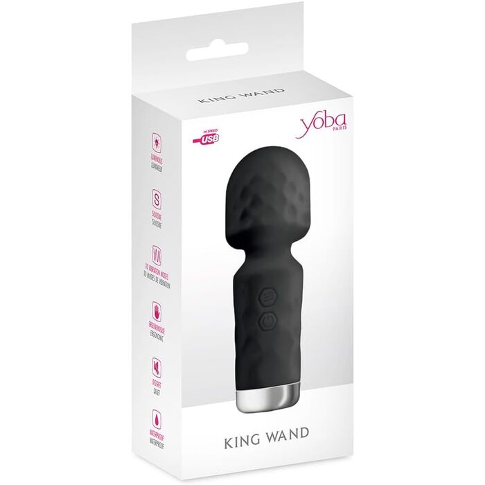 Aparat de masaj mini bagheta Yoba, Baby King Wand, 10 Vibratii, [12 cm x 4 cm], Negru-cutie
