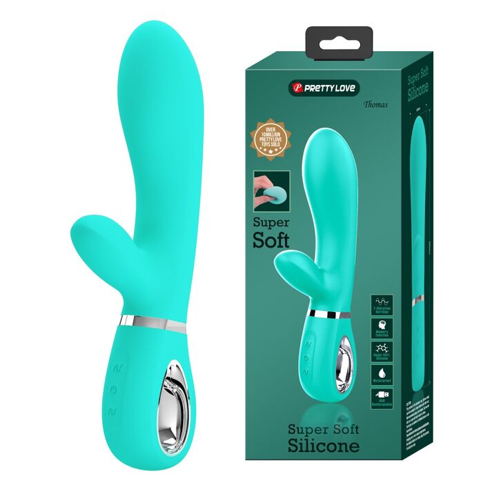 Vibrator iepuras Super Soft Silicone, Thomas, Turcoaz, 7 Vibratii