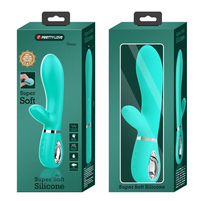 Vibrator iepuras Super Soft Silicone, Thomas, Turcoaz, 7 Vibratii-ambalaj