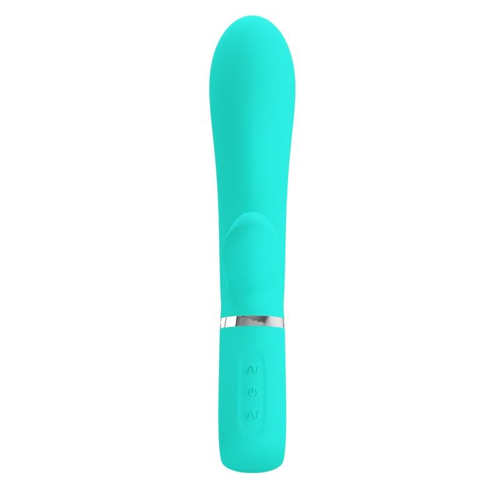 Vibrator iepuras Super Soft Silicone, Thomas, Turcoaz, 7 Vibratii-vedere frontala