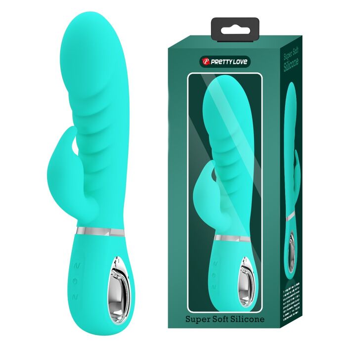 Vibrator iepuras Super Soft Silicone, Prescott, Turcoaz, 7 Vibratii-detaliu