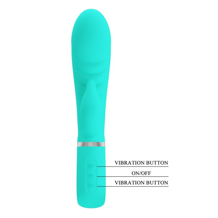 Vibrator iepuras Super Soft Silicone, Prescott, Turcoaz, 7 Vibratii - apasare buton
