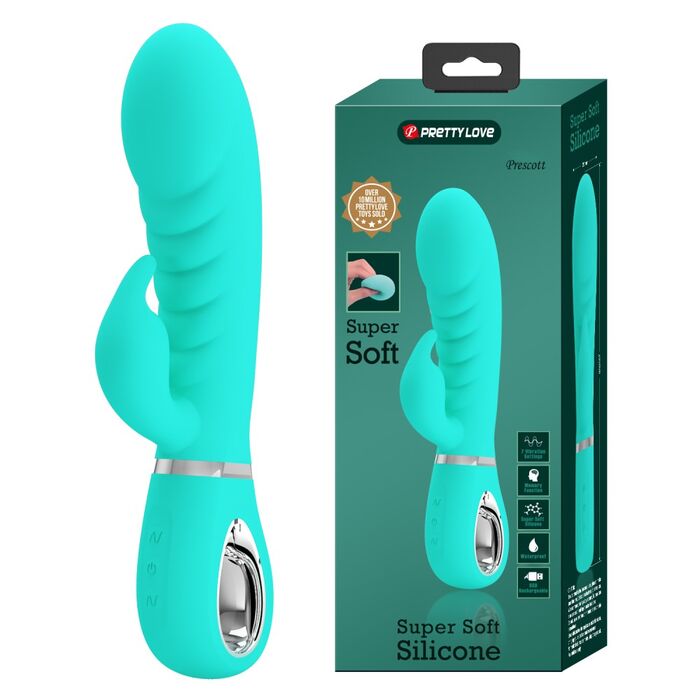 Vibrator iepuras Super Soft Silicone, Prescott, Turcoaz, 7 Vibratii