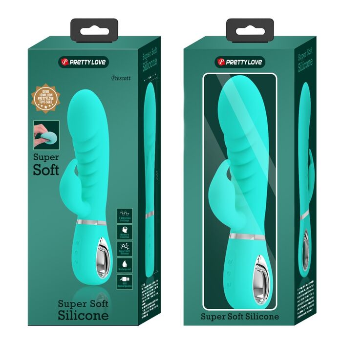 Vibrator iepuras Super Soft Silicone, Prescott, Turcoaz, 7 Vibratii-cutia