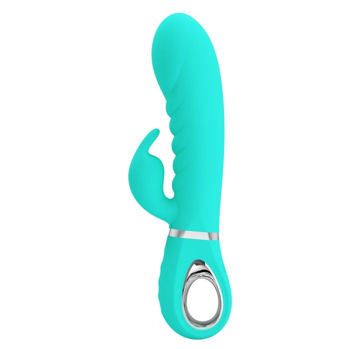 Vibrator iepuras Super Soft Silicone, Prescott, Turcoaz, 7 Vibratii- green