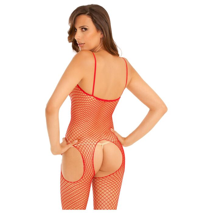 Bodystocking plasa rosu cu decupaje Rene Rofe, S-L