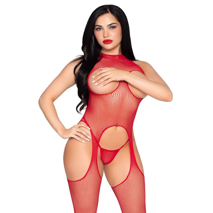 Set Bodystocking Cupless cu Chilot Leg Avenue - Rosu- bust american