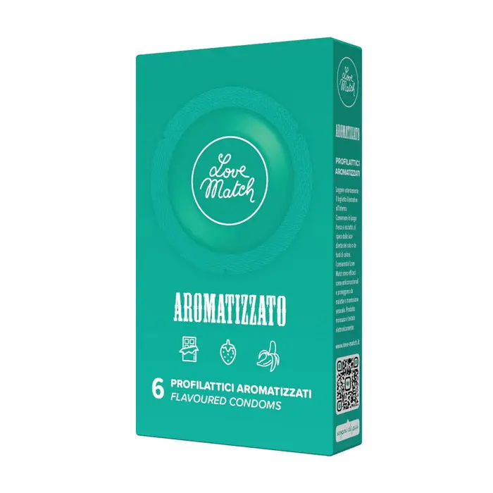 Prezervative Love Match Aromatizzato, cu arome de ciocolata, capsuni si banana, 6 buc.