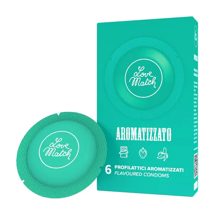 Prezervative Love Match Aromatizzato, cu arome de ciocolata, capsuni si banana, 6 buc.