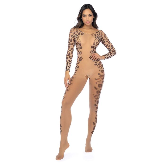 Mapale - Bodystocking cu Maneca Lunga si Imprimeu Leopard - vedere frontala