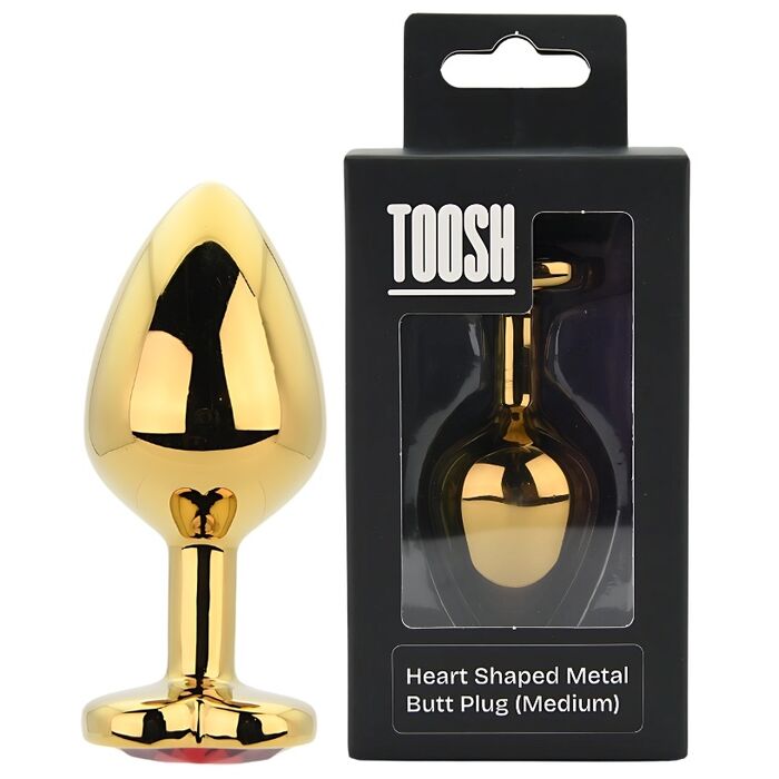 Dop anal in forma de inima auriu, Toosh, cu cristal Rosu, M