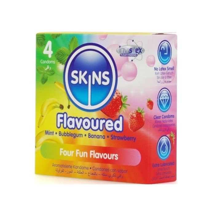 Prezervative SKINS Multi For Fun Flavours, 4 buc.