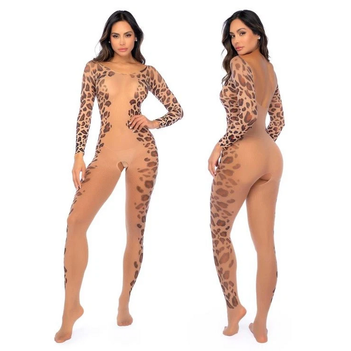 Mapale - Bodystocking cu Maneca Lunga si Imprimeu Leopard