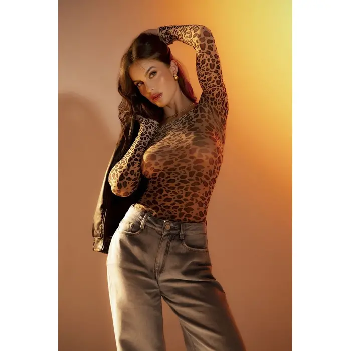 Mapale - Body cu Maneca Lunga si Imprimeu Leopard, S-L