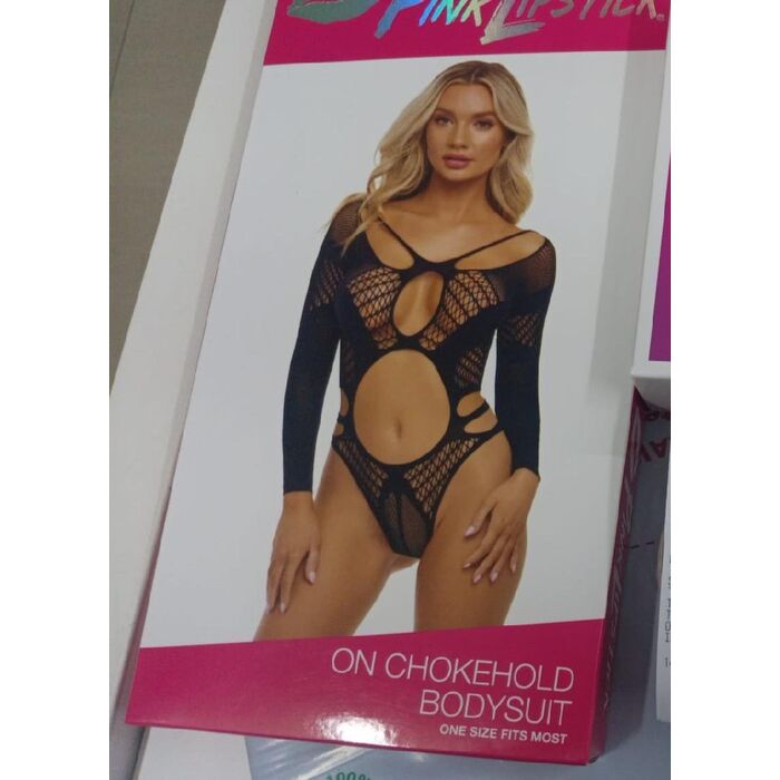 Body Pink Lipstick Lingerie On Chokehold Bodystocking - Negru, - cutia