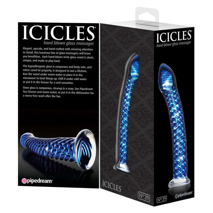 Icicles No 29 dildo sticla albastru cutie ambalaj Pipedream