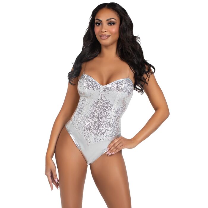 Body cu paiete argintii - Sequin Boned Crotch Leg Avenue