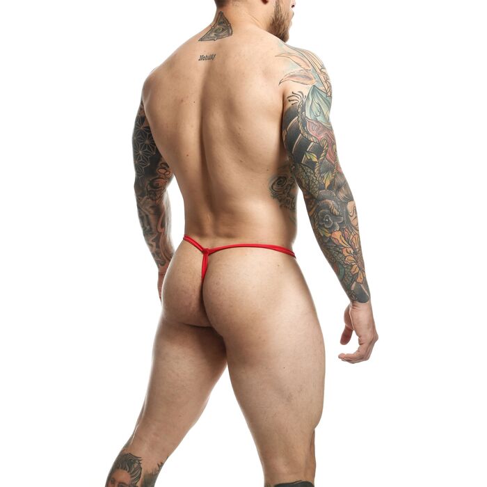 Chilot Barbatesc MOB Eroticwear Elephant Thong Rosu - vedere din spate, bretea subtire pe model