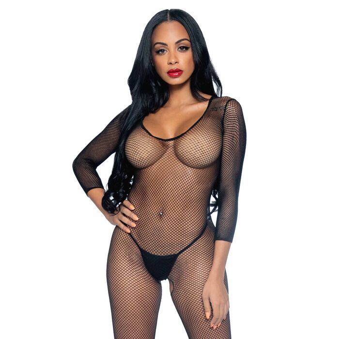 Bodystocking Fishnet Leg Avenue Negru one size vedere fata