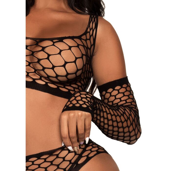 Leg Avenue 89301 Net Top si Garter Stockings - Detaliu Stil Fit Stretch