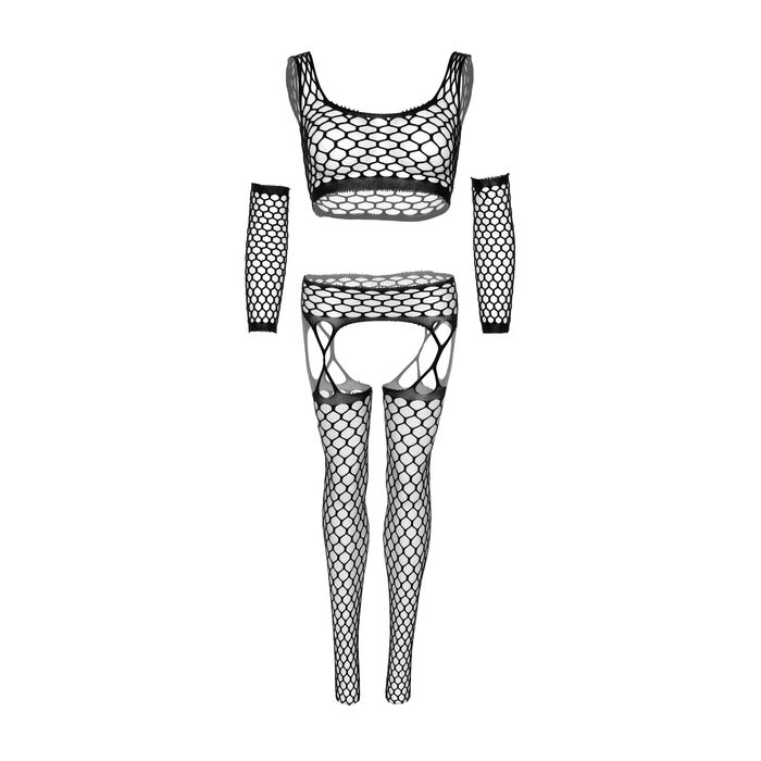 Leg Avenue 89301 Set Complet 94% Nailon 6% Elastan - Top Plasa Crop Negru pe Manechin