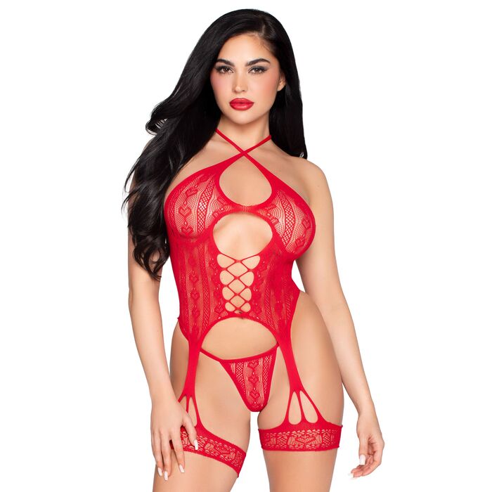 Set Forever Yours Cami Garter Leg Avenue - Rosu