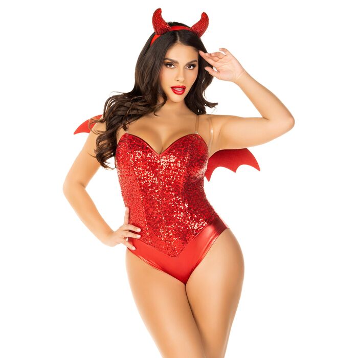 Body cu paiete rosii - Sequin Boned Crotch Leg Avenue-costum devil