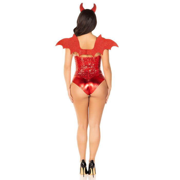 Body cu paiete rosii - Sequin Boned Crotch Leg Avenue-costum devil spate