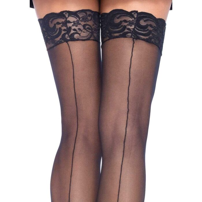 Detaliu banda dantela adeziva Leg Avenue Nuna ciorapi thigh high negru