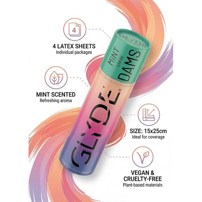 Prezervativ femei latex GLYDE pentru sex oral 4 buc, menta