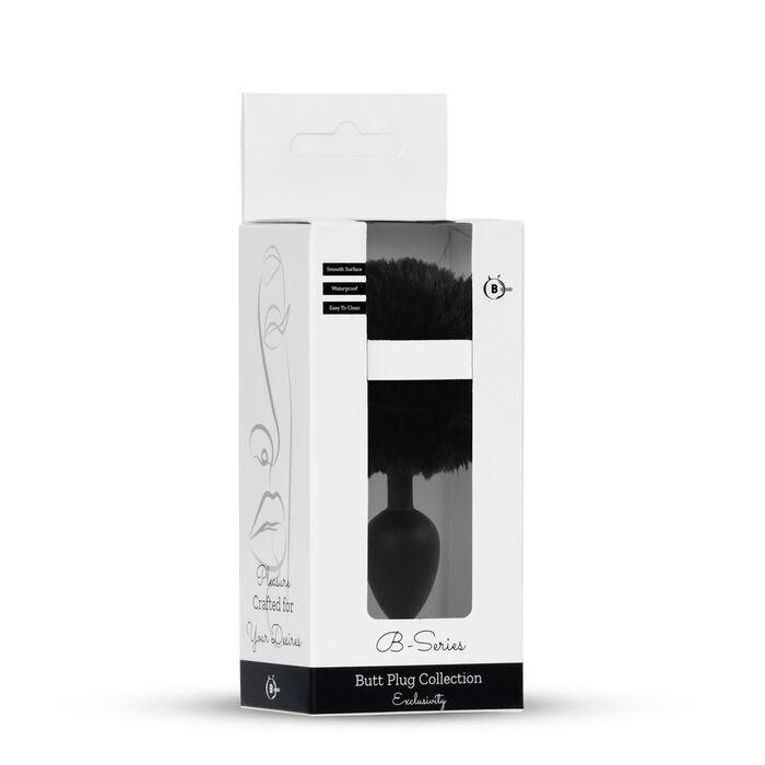 Plug Silicon cu Coada Jewellery Bunny Tail Black, cutia B-Series alaturi de produs