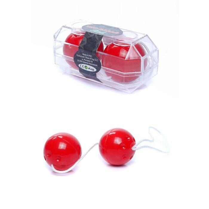 Bile Vaginale Duo Balls Rosii, detaliu al texturii cu orificii decorative pe fiecare sfera
