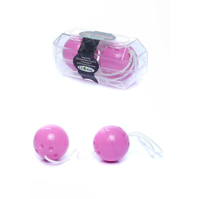 Bile Vaginale Duo Balls Purple, detaliu al texturii cu orificii decorative pe fiecare sfera