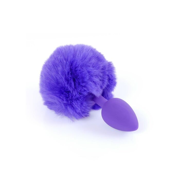 Plug Silicon cu Coada Jewellery Bunny Tail Purple, coada puf mov vedere de aproape