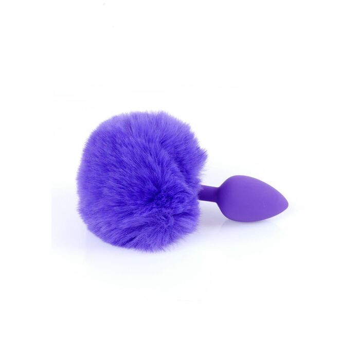 Plug Silicon cu Coada Jewellery Bunny Tail Purple, profil lateral cu baza silicon si coada puf