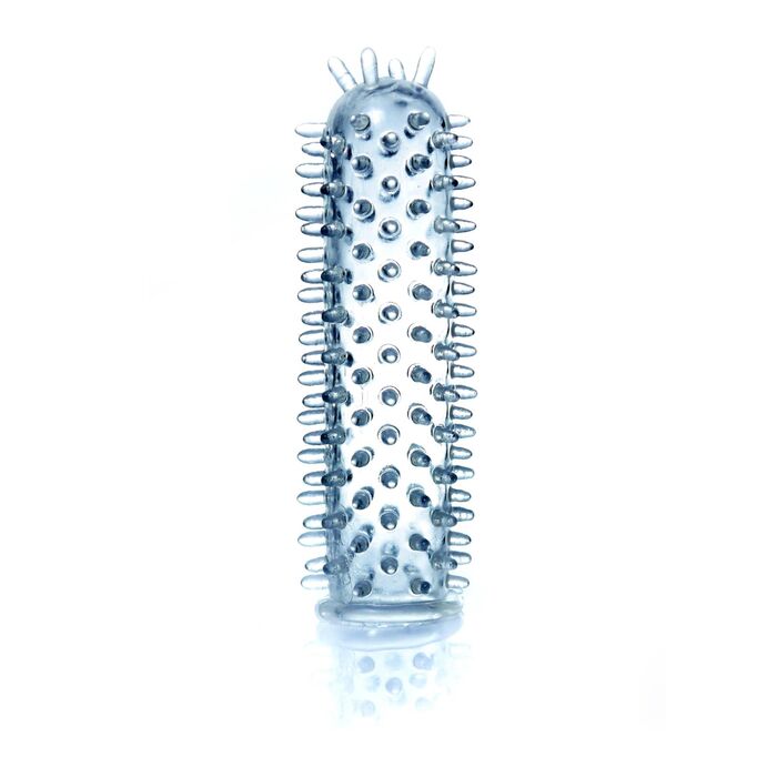 Stimulator Penis Sleeve cu tepi Transparent, vedere de ansamblu cu tepii pe toata lungimea