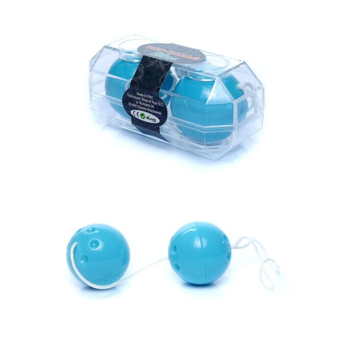 Bile Vaginale Duo Balls Albastru, cutie originala cu ambele bile si snurul de recuperare