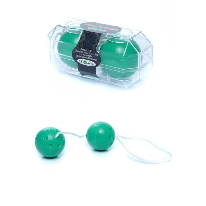 Bile Vaginale Duo Balls, Verde, detaliu al texturii cu orificii decorative pe fiecare sfera
