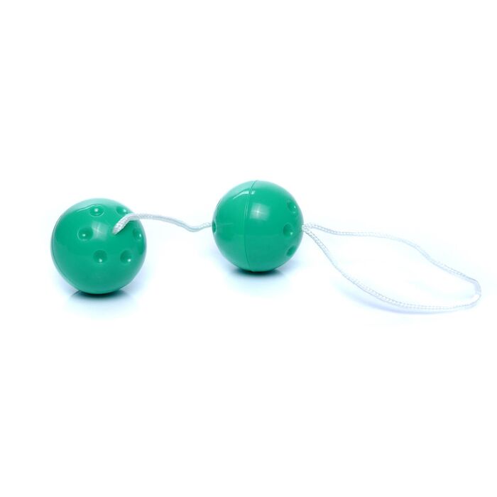 Bile Vaginale Duo Balls, Verde, bile Geisha duble conectate prin snur de recuperare
