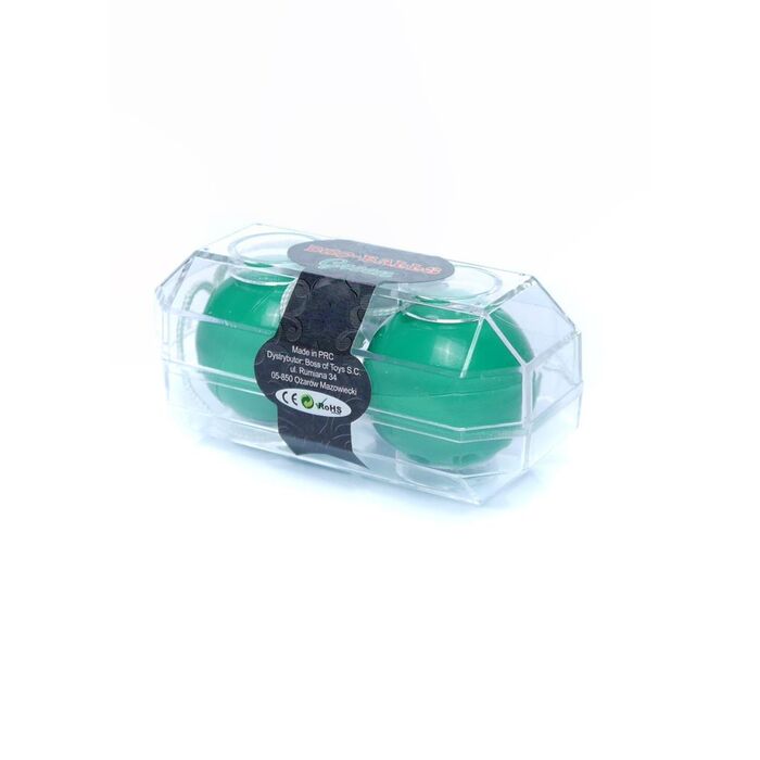 Bile Vaginale Duo Balls, Verde, vedere laterala cu snurul de recuperare intins