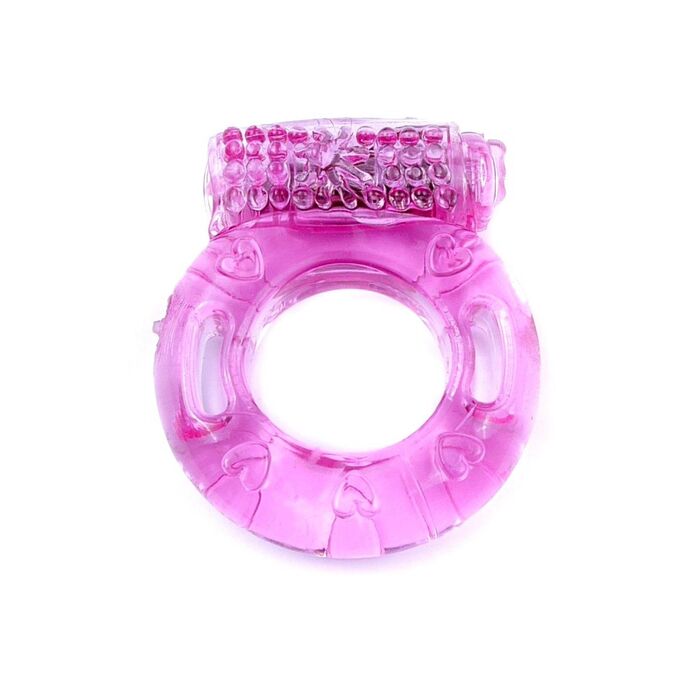 Inel vibrator pentru penis, roz translucid, cu modul vibrator si model inimioare