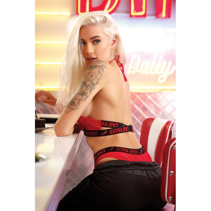 Set Lenjerie Fantasy Lingerie Extra Spicy Halter Dantelat Rosu - imagine 3