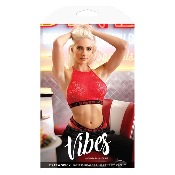 Set Lenjerie Fantasy Lingerie Extra Spicy Halter Dantelat Rosu